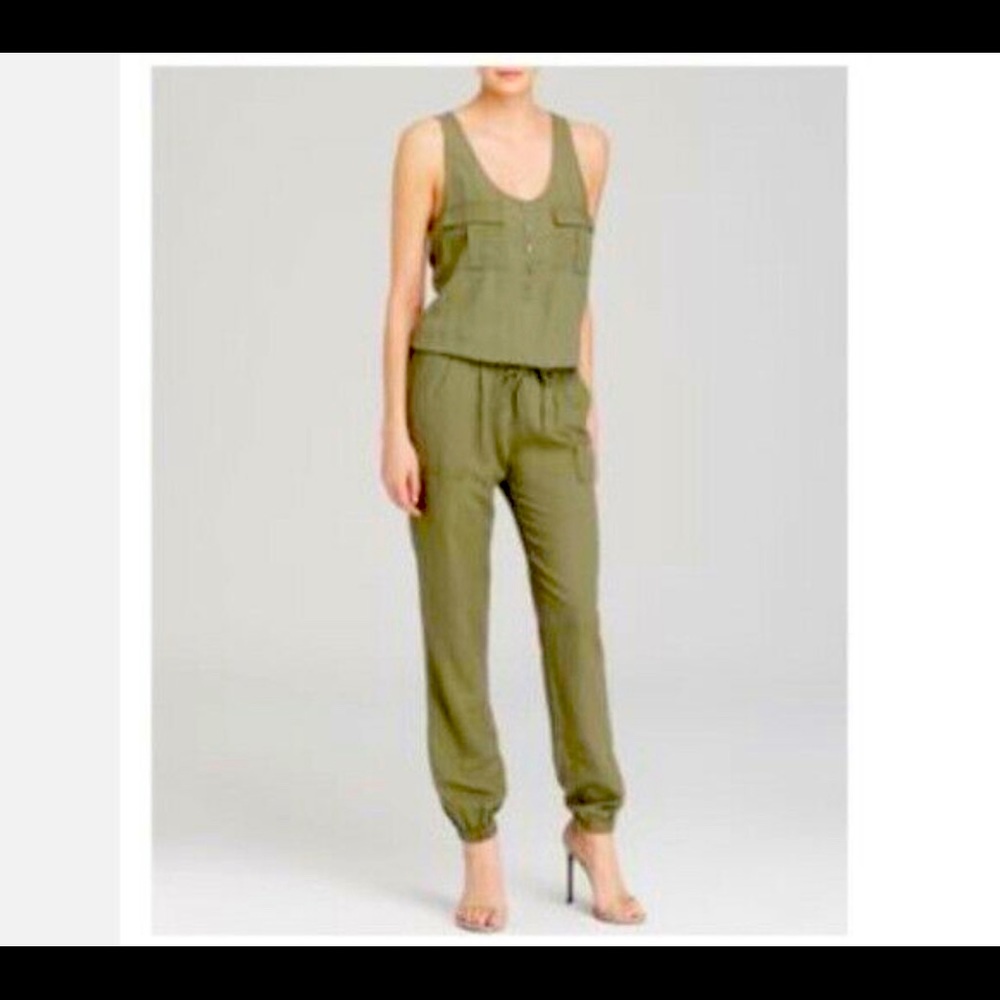 Joie Green Rosura Linen Cargo Jumpsuit Sz S
